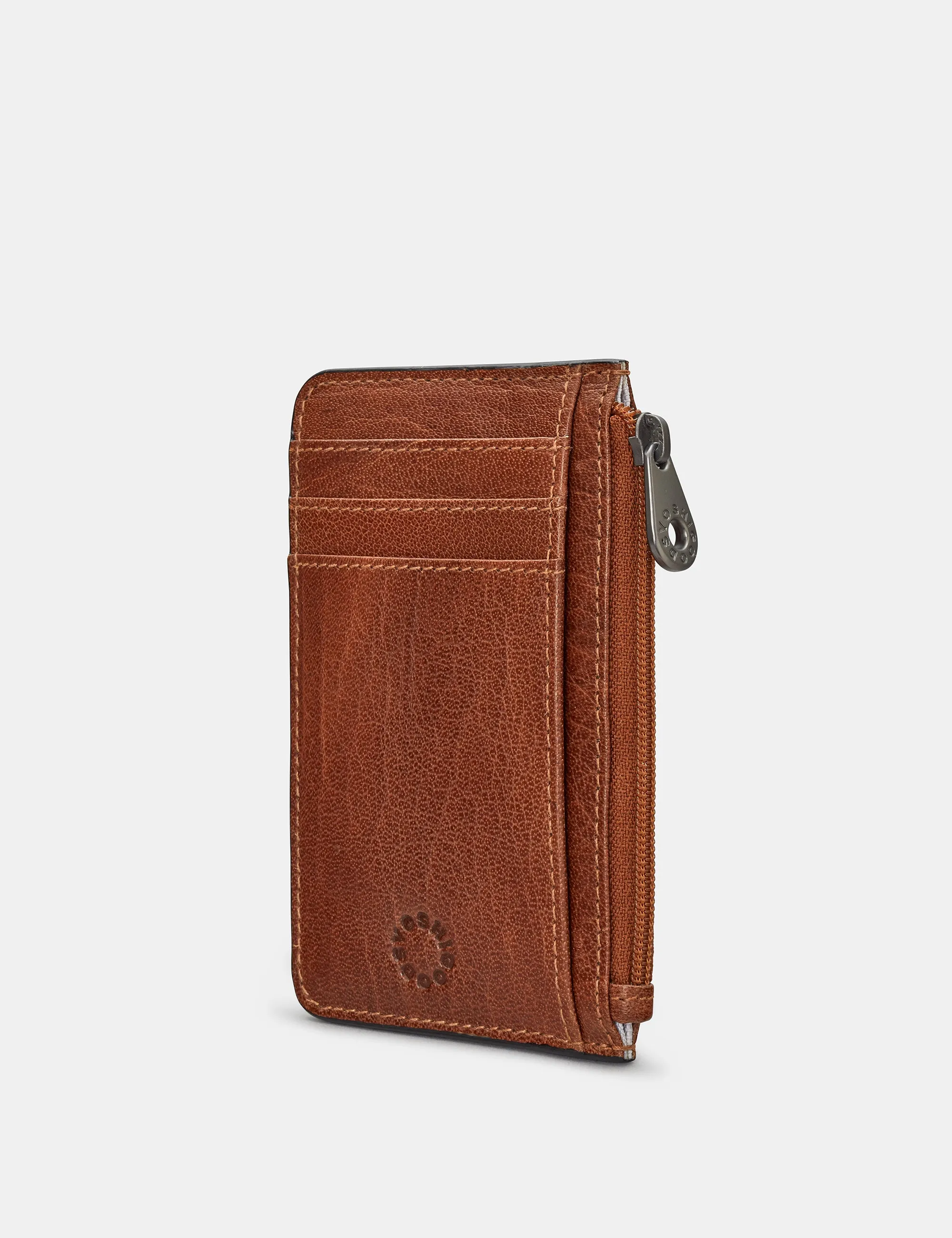 Zip Top Brown Leather Card Holder